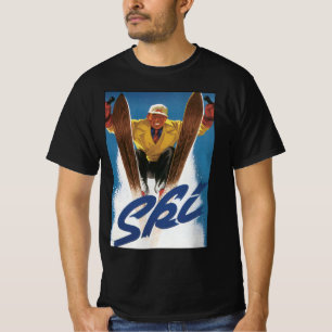 Camiseta Viagem Vintage, Esqui de Esportes Esquiando na Nev