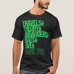 Camiseta viagens e teorias e marauders e batidas e amor