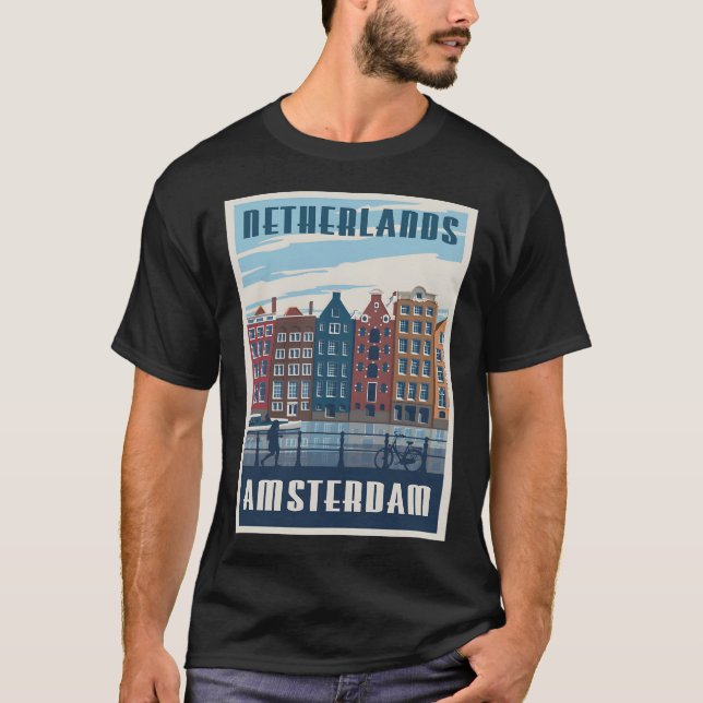 Camiseta Viagens vintage Amesterdã (Frente)