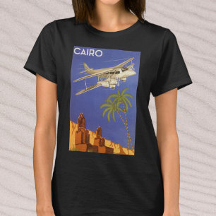 Camiseta Viagens vintage ao Cairo, Eygpt, Avião de Biplano