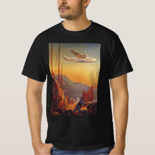 Camiseta Viagens vintage, avião sobre lixo em Hong Kong