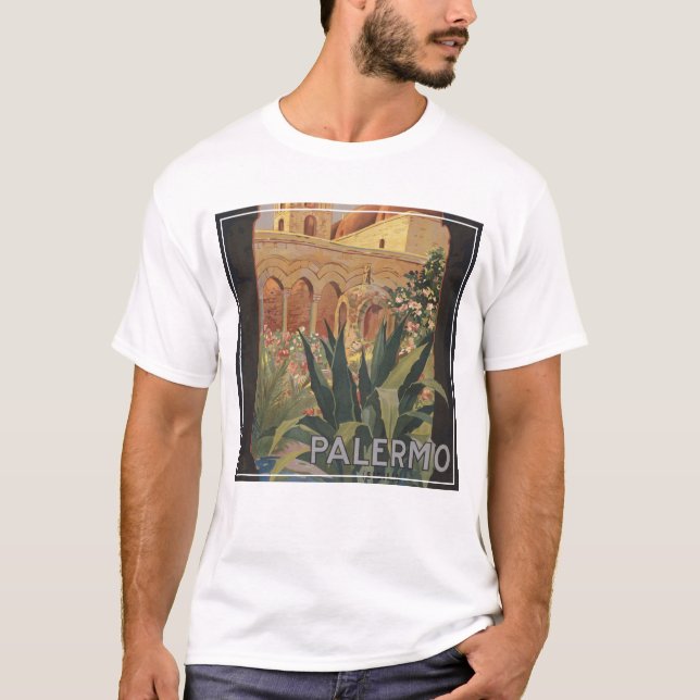 Camiseta Viagens vintage De Poster Para Palermo, Itália. (Frente)