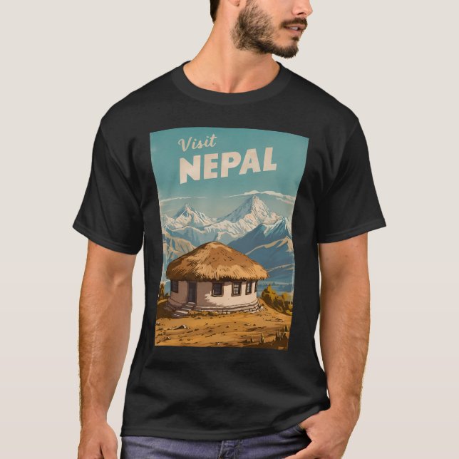 Camiseta Viagens vintage do Nepal Himalaia - Cenário Retroa (Frente)
