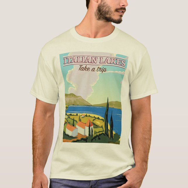 Camiseta Viagens vintage dos lagos italianos (Frente)