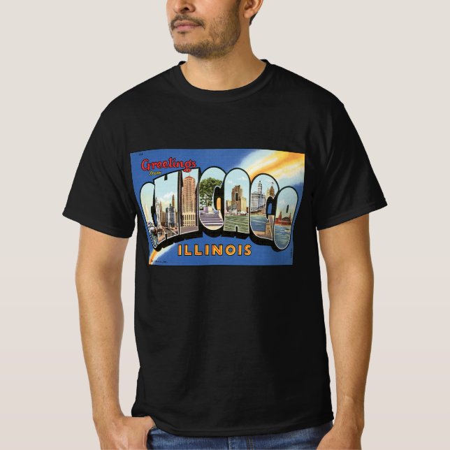 Camiseta Viagens vintage, Saudações de Chicago Illinois (Frente)