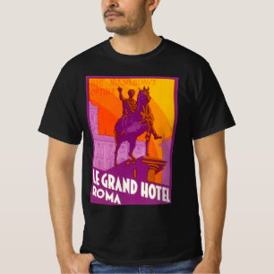 Camiseta Viagens vintage, Statue Le Grand Hotel Roma, Itáli