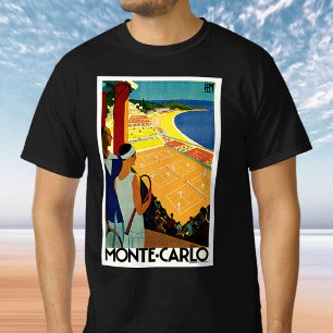 Camiseta Viagens vintage, Tênis, Esportes, Monte Carlo Môna