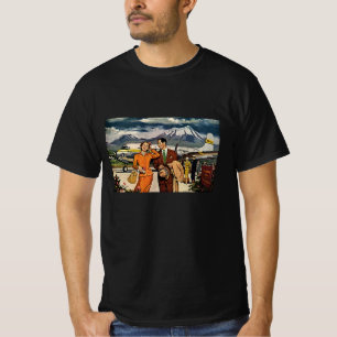 Camiseta Viagens vintage, turistas na pista do aeroporto de