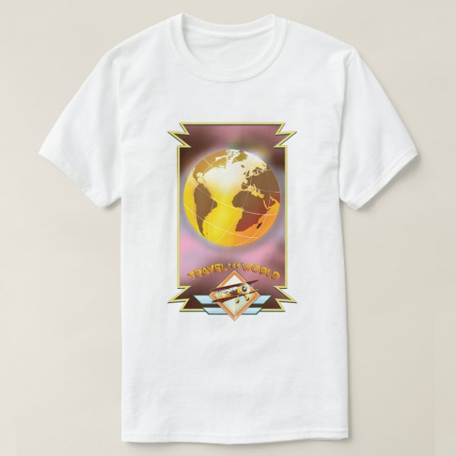 Camiseta Viajando pelo Mundo Globo Dourado (Frente do Design)