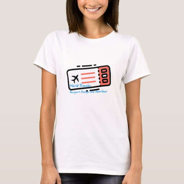 Camiseta Viajante do Mundo: Cartazes de Passaporte e Batime (Frente)