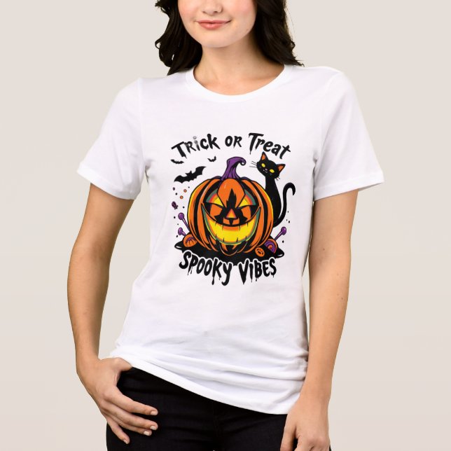 CAMISETA VIBAS DE TRICK OU TRATAMENTO DE SPOOKY HALLOWEEN (Frente)