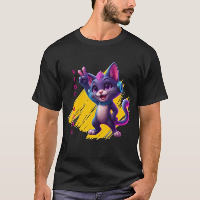 Camiseta Vibe Mode Cat - Retro Design (Frente)