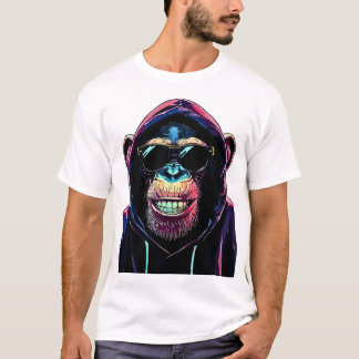 Camiseta Vibe Neon – Chimpanzé Estiloso com Capuz e Óculos