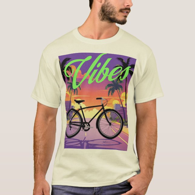 Camiseta "Vibes" Bicicleta Retroativa Cidade Sunset (Frente)