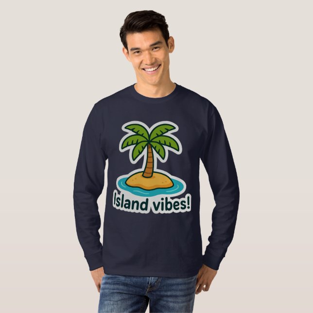 Camiseta Vibes da Ilha Tropical Palm Tree Sticker (Frente Completa)