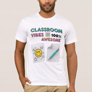Camiseta Vibes de Sala de Aula 100% Incrível Escola Retro