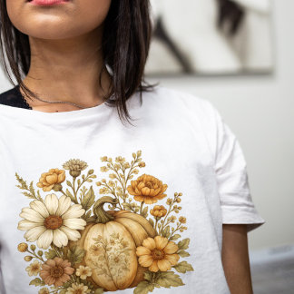 Camiseta Vibes florais outonais vintage amante de abóbora