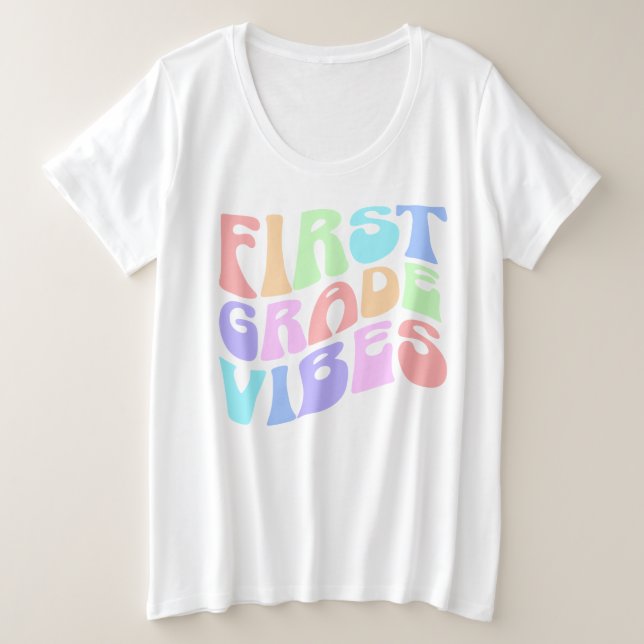 Camiseta Víblias do primeiro ano - Groovy Colorido de Volta (Frente do Design)