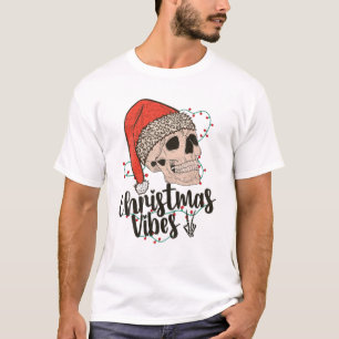 Camiseta Víblias natalinas Skeleton Santa Hat Xmas Holi