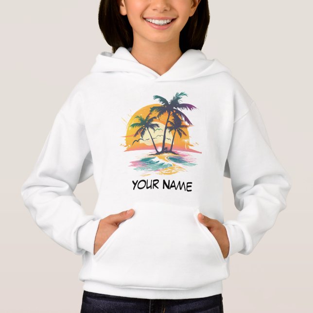 Camiseta Víblias Tropicais Sunset - Palm Trees & Beach Desi (Frente)