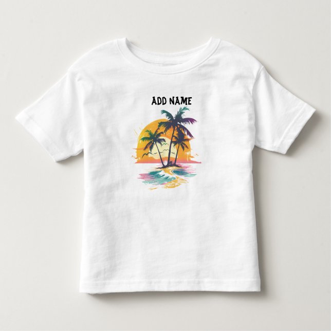 Camiseta Víblias Tropicais Sunset - Palm Trees & Beach Desi (Frente)