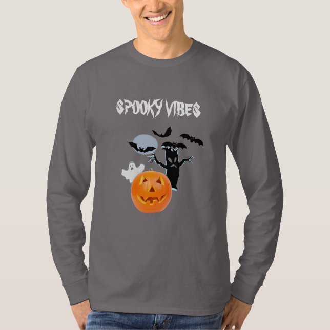 Camiseta Vibrações Assustadoras de Halloween com Fantasma B (Frente)