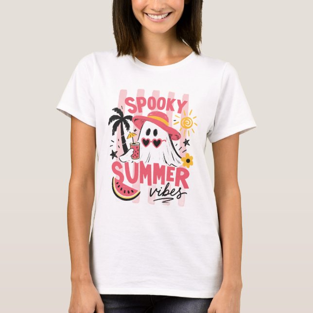 Camiseta Vibrações Assustadoras de Verão Fantasma com Óculo (Frente)