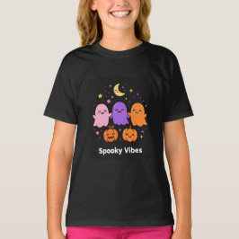 Camiseta Vibrações Assustadoras Fantasmas Abóboras Lua Estr