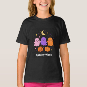 Camiseta Vibrações Assustadoras Fantasmas Abóboras Lua Estr