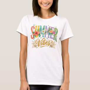 CAMISETA VIBRAÇÕES COLORIDAS DE FLORES DE VERÃO