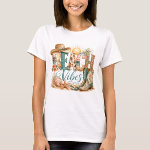 CAMISETA VIBRAÇÕES COLORIDAS PASTEL TROPICAIS DE PRAIA