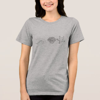 Camiseta "Vibrações Costeiras - Arte Linear de Onda, Concha