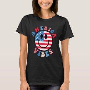Camiseta Vibrações da América Rosto Sorridente Fofo EUA Ban