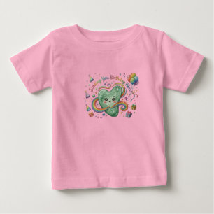 Camiseta Vibrações de Aniversário Coração Fofo Arco-íris