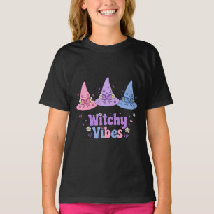 Camiseta Vibrações de Bruxa Rosa Chapéus de Bruxa Arco Marg