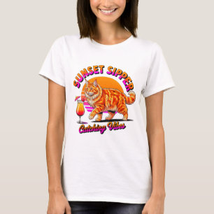 Camiseta Vibrações de Gato de Verão – Blusa de Gato Bebendo