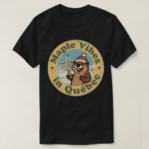 Camiseta Vibrações de Maple em Québec com um Castor Diverti