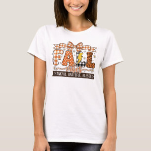 Camiseta Vibrações de Outono Agradecido Grato Abençoado Fol