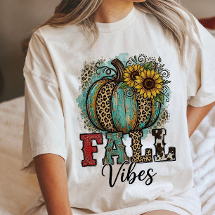 Camiseta Vibrações de Outono Onça Pele de Vaca Abóbora Gira