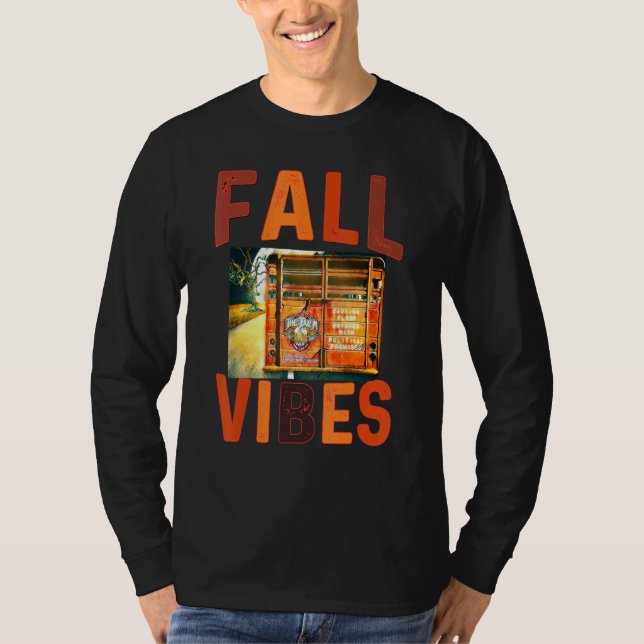 Camiseta Vibrações de Outono Retro Abóbora Tempero Café de  (Frente)