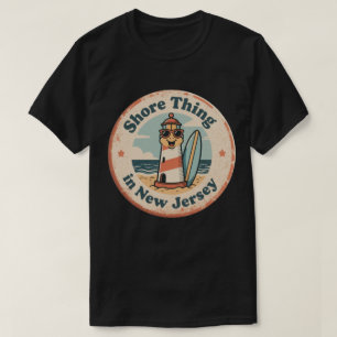 Camiseta Vibrações de Praia_ Farol da Costa de Nova Jersey 
