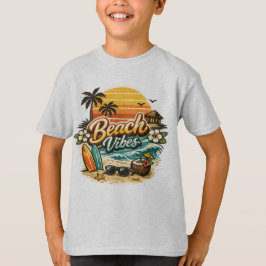 Camiseta Vibrações de Praia Vintage Retro Pôr do Sol Praia