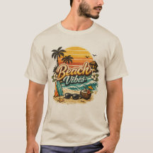 Vibrações de Praia Vintage Retro Pôr do Sol Praia 