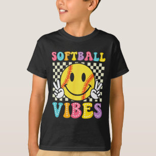 Camiseta Vibrações de Softball Softball Retro Groovy Dia de
