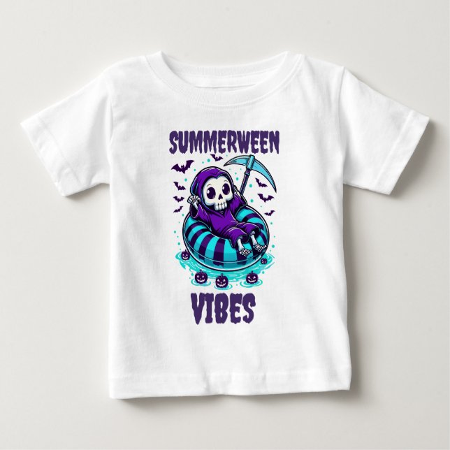 Camiseta Vibrações de Summerween – Ceifador Relaxado (Frente)