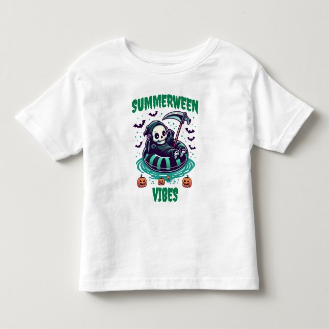 Camiseta Vibrações de Summerween – Ceifador Relaxado (Frente)