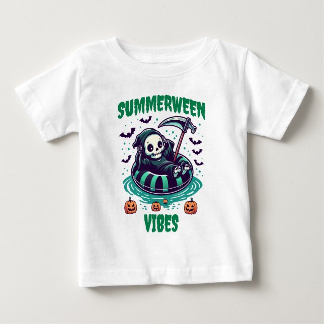 Camiseta Vibrações de Summerween – Ceifador Relaxado (Frente)