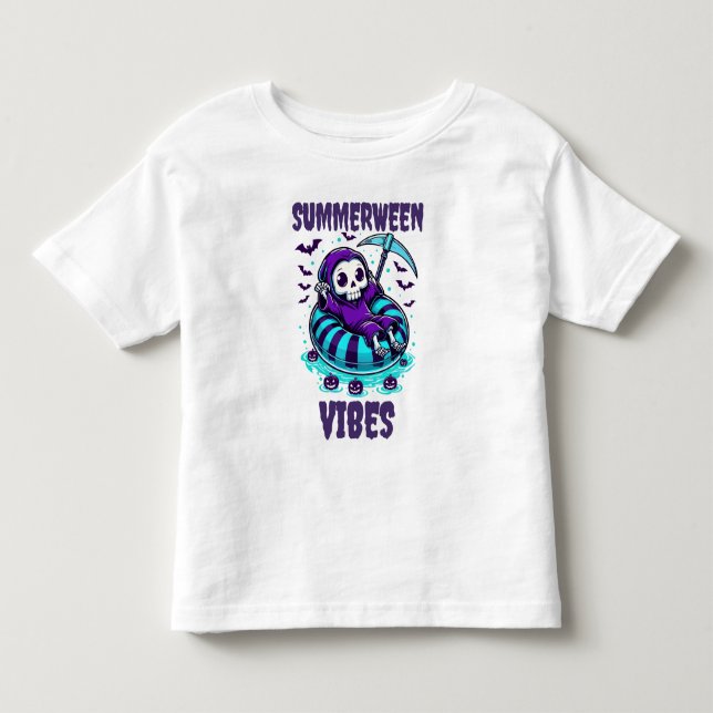 Camiseta Vibrações de Summerween – Ceifador Relaxado (Frente)