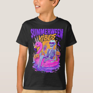 Camiseta Vibrações de Summerween Esqueleto Assustador Flami