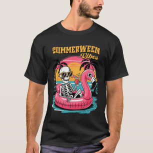 Camiseta Vibrações de Summerween Esqueleto Férias de Verão